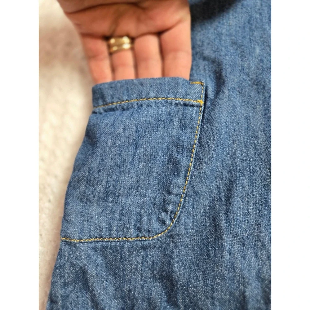 Old Navy Girls 4T Blue Denim Pinafore Jumper Dress Flower Buttons Pocket